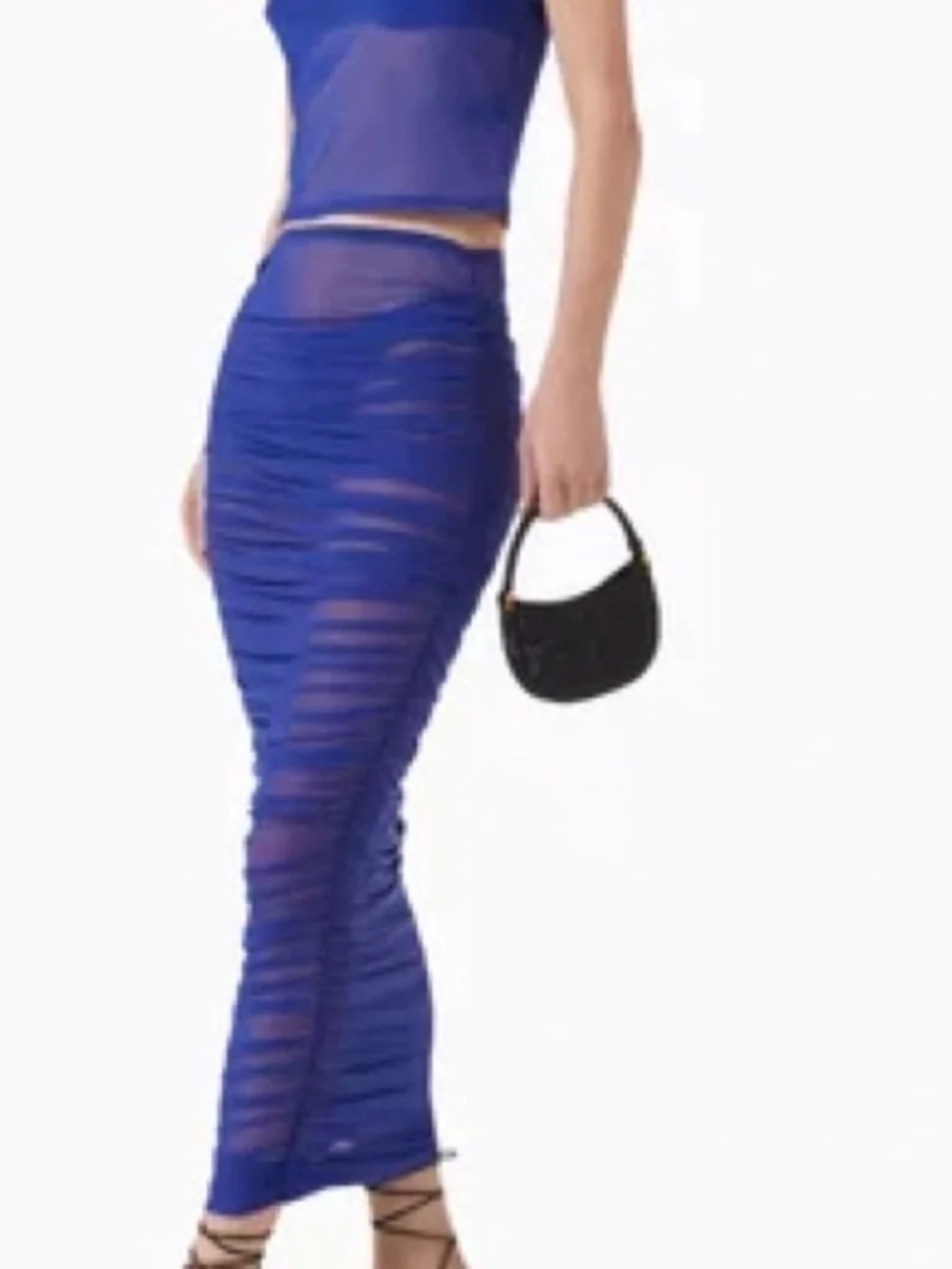 Good American Mesh Ruched Maxi Skirt Capri Blue - size Small - NWT